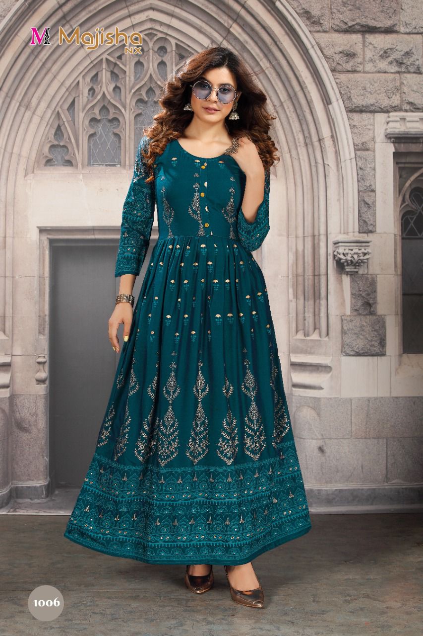 Majisha Nx Rrr 1 Heavy Festive Wear Rayon Printed Long Anarkali Kurti Collection